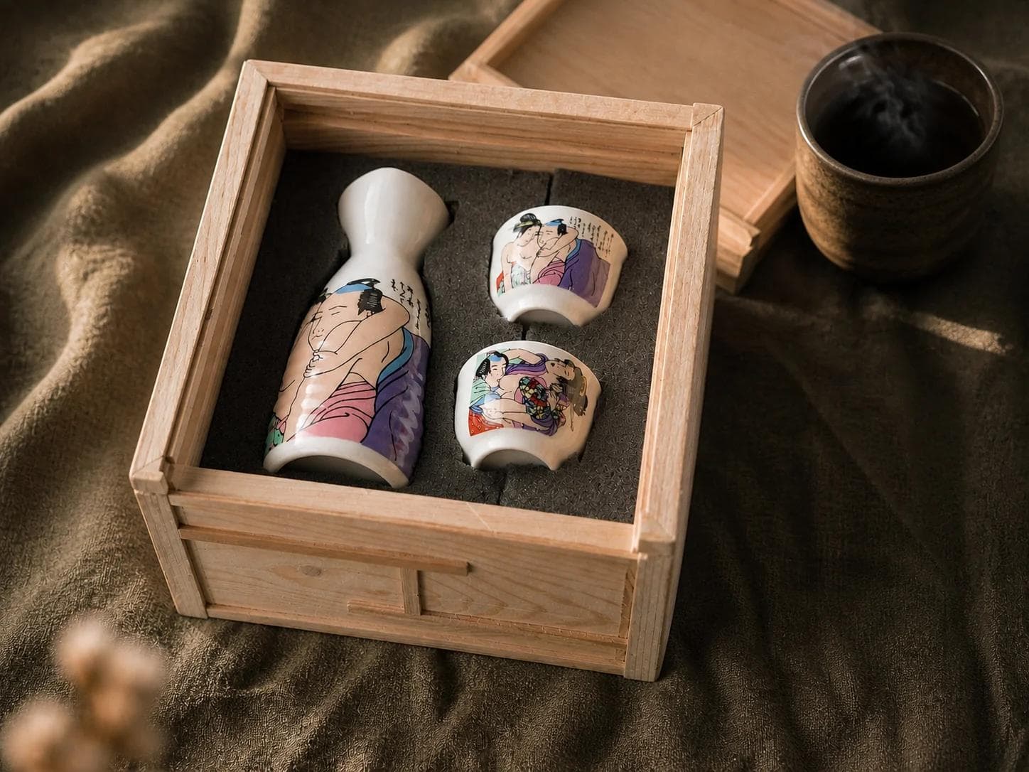 Set de Sake "Ukiyo-e" en Estuche de Madera